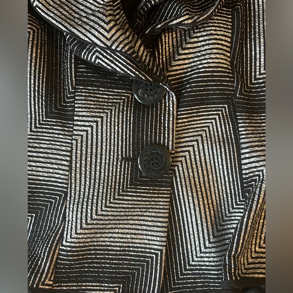 Joseph Ribkoff Black and Silver Jacket Blazer w/ ruffled collar - Picture 3 of 6